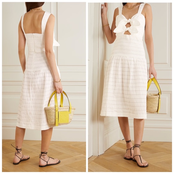 NWT Rebecca Vallance Cut Out Bow Seersucker Midi Dress Summer Resort US Size 2 - Picture 6 of 14